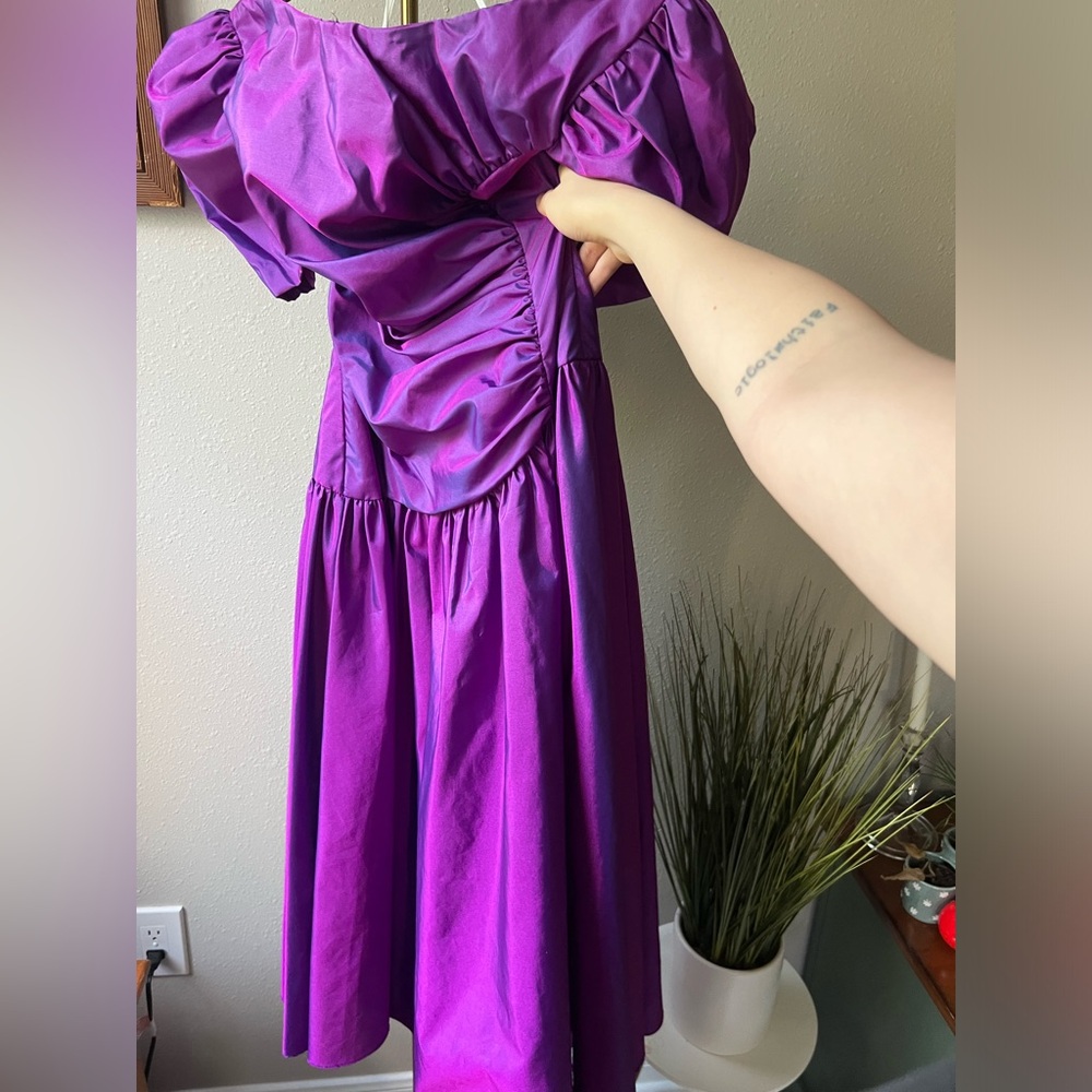 Vintage 80s prom dress, taffeta purple